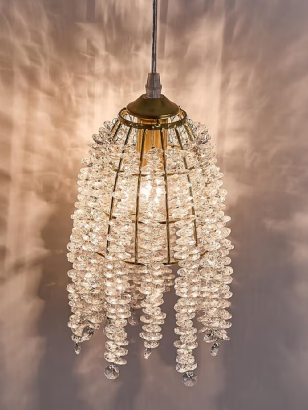 Surpars House NWT Elegant Gold Cage Crystal Cluster Mini Plug-In Chandeier